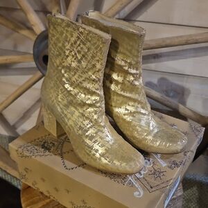 Free People Cecile Gold Metal Boots